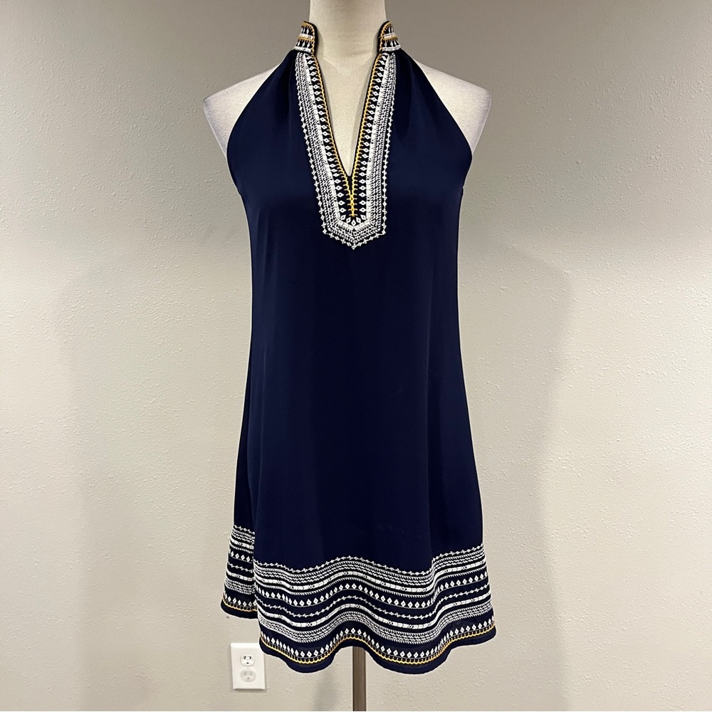 THML Navy‎ embroidered Halter a-line mini Dress size XSP